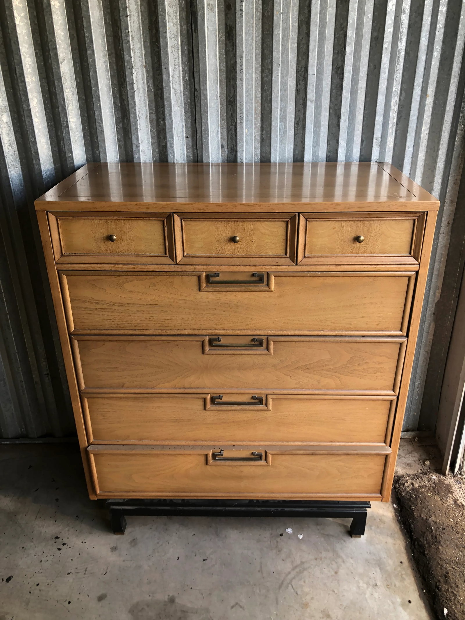 1960s American of Martinsville Pickled Oak Chinoiserie Tall Dresser - 12