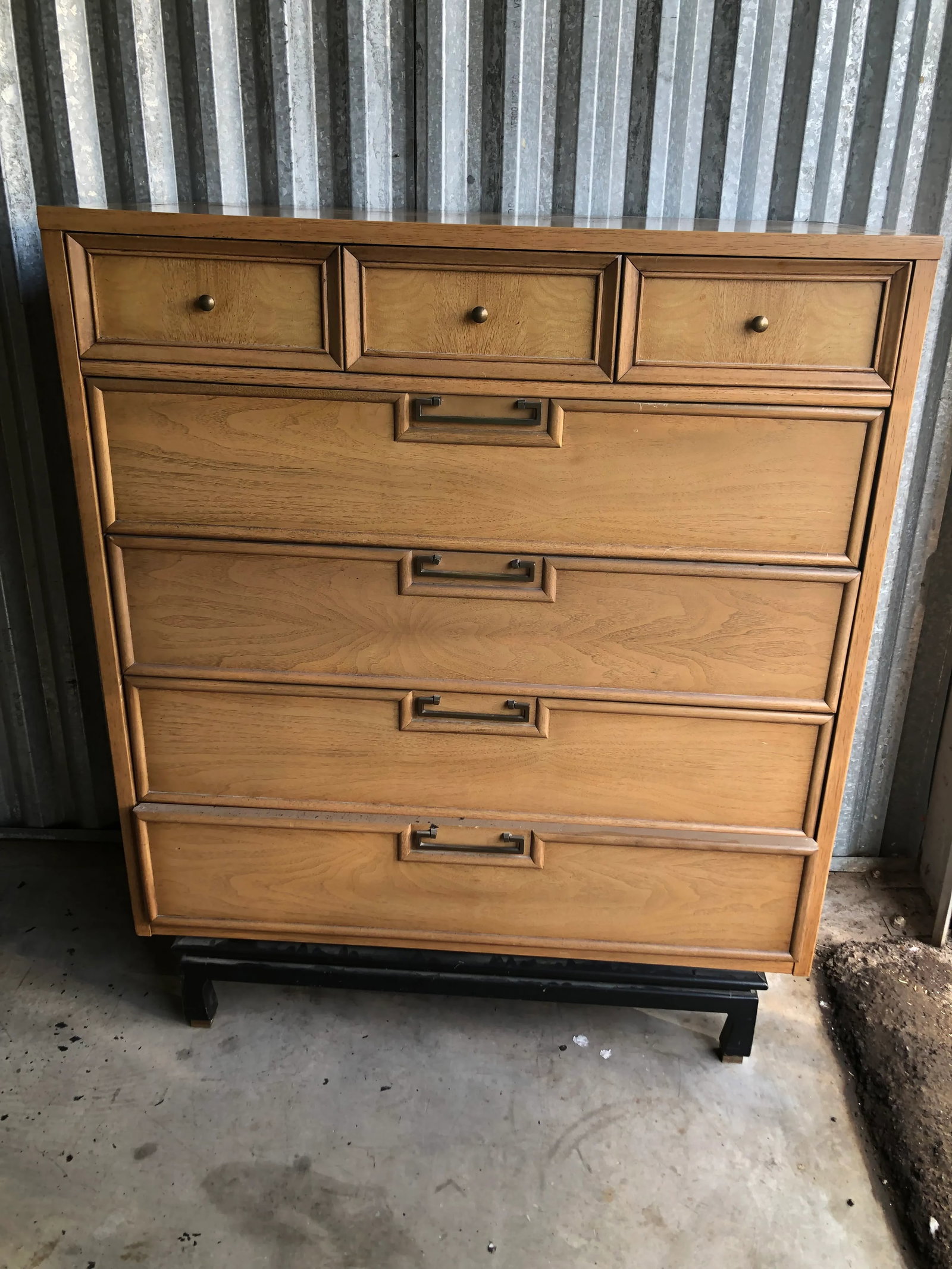 1960s American of Martinsville Pickled Oak Chinoiserie Tall Dresser - 2