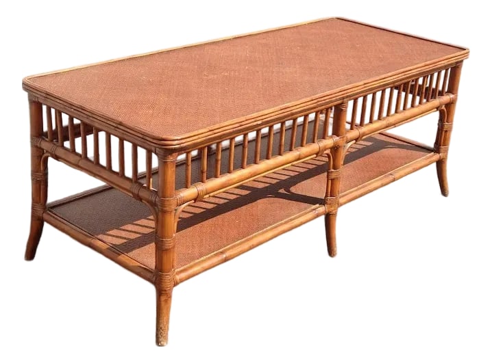 1990s Ethan Allen Vintage Rattan Bamboo Coffee Table (1 of 6)