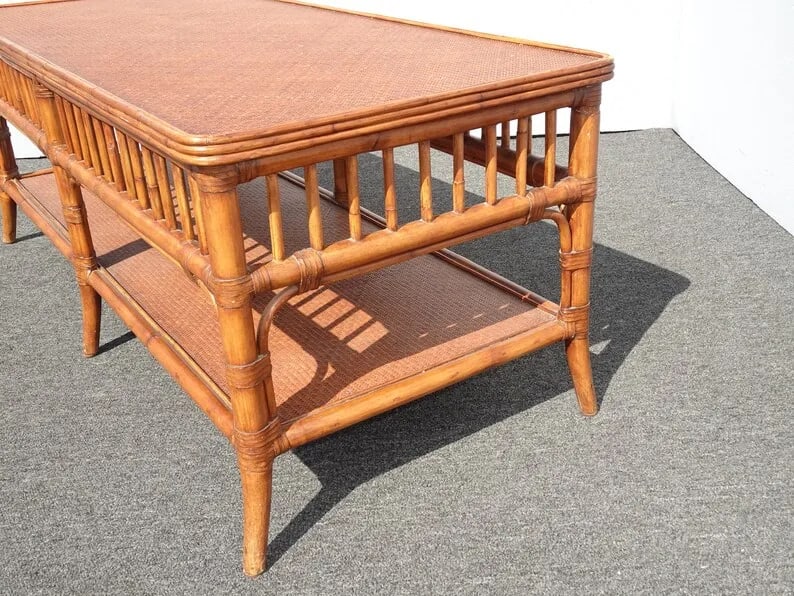1990s Ethan Allen Vintage Rattan Bamboo Coffee Table - 2