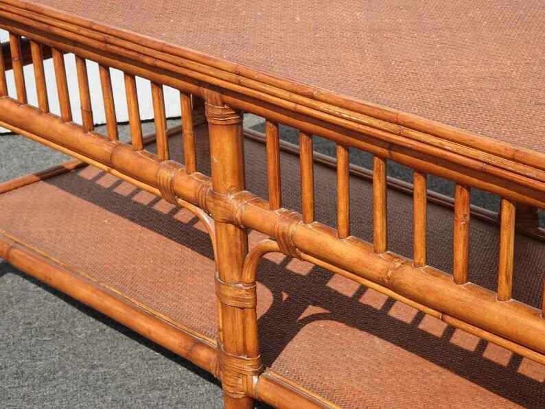 1990s Ethan Allen Vintage Rattan Bamboo Coffee Table - 3