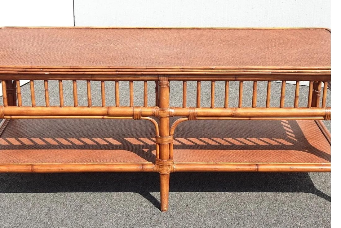 1990s Ethan Allen Vintage Rattan Bamboo Coffee Table - 6