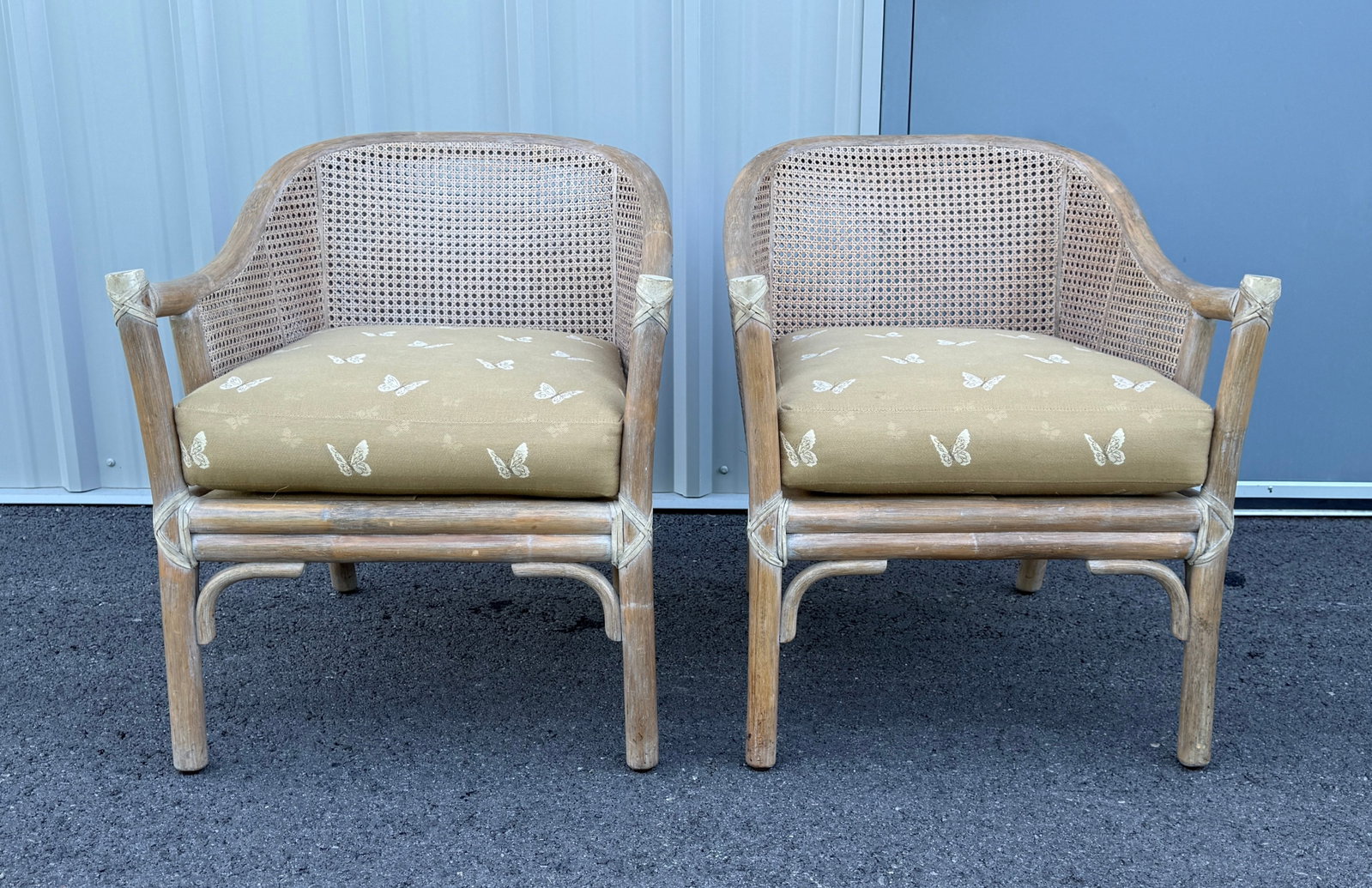 Pair of McGuire Cane & Rattan Chairs With Side Table, Late 20th Century - 2