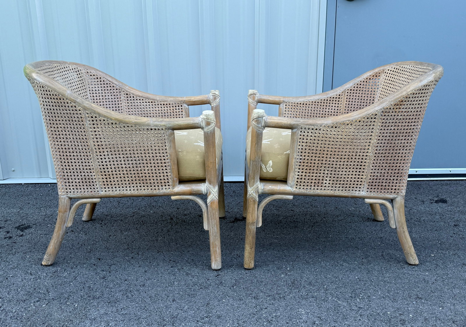 Pair of McGuire Cane & Rattan Chairs With Side Table, Late 20th Century - 3