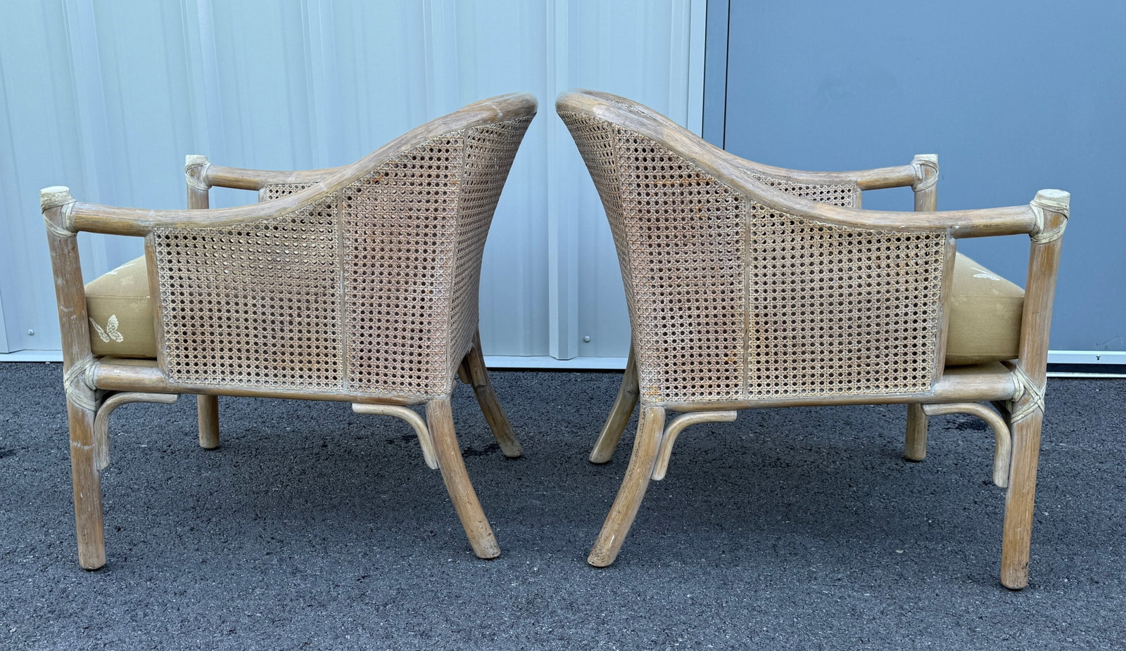 Pair of McGuire Cane & Rattan Chairs With Side Table, Late 20th Century - 4