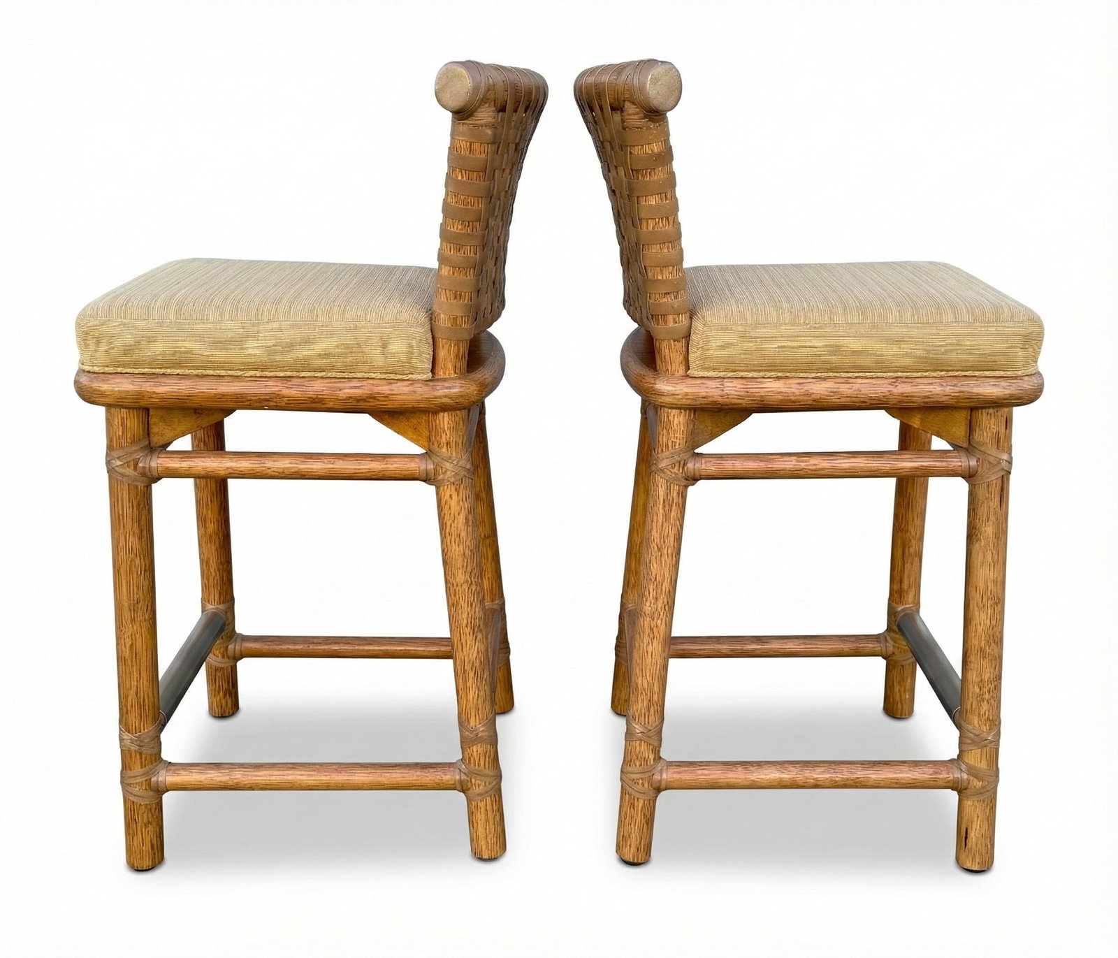 Pair of Vintage McGuire Woven Rattan and Rawhide Counter Height Bar Stools - 3