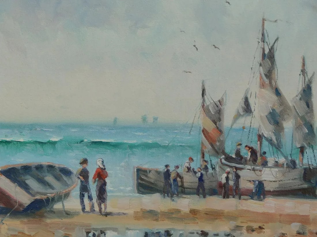 1970s English Beach Scene Oil Paintings by Laszlo Ritter, Framed - Set of 3 - 5