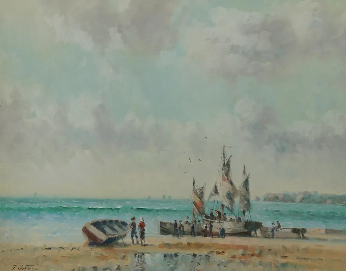 1970s English Beach Scene Oil Paintings by Laszlo Ritter, Framed - Set of 3 - 8