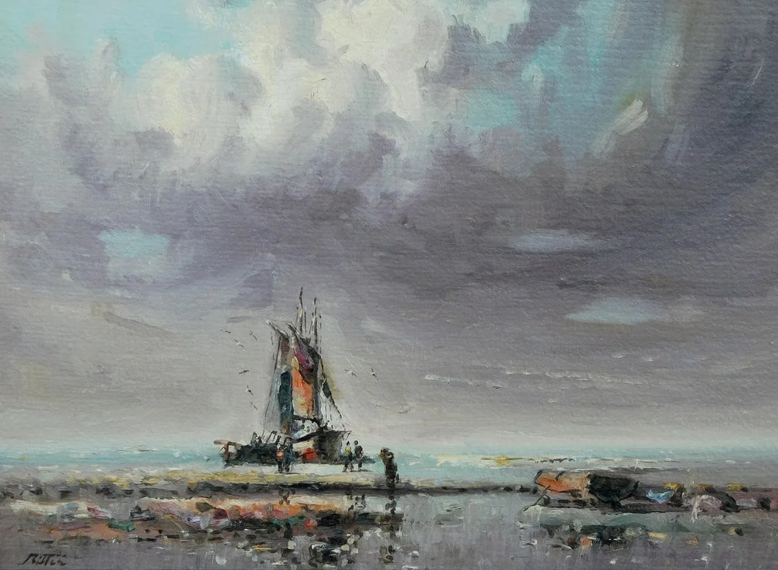1970s English Beach Scene Oil Paintings by Laszlo Ritter, Framed - Set of 3 - 9