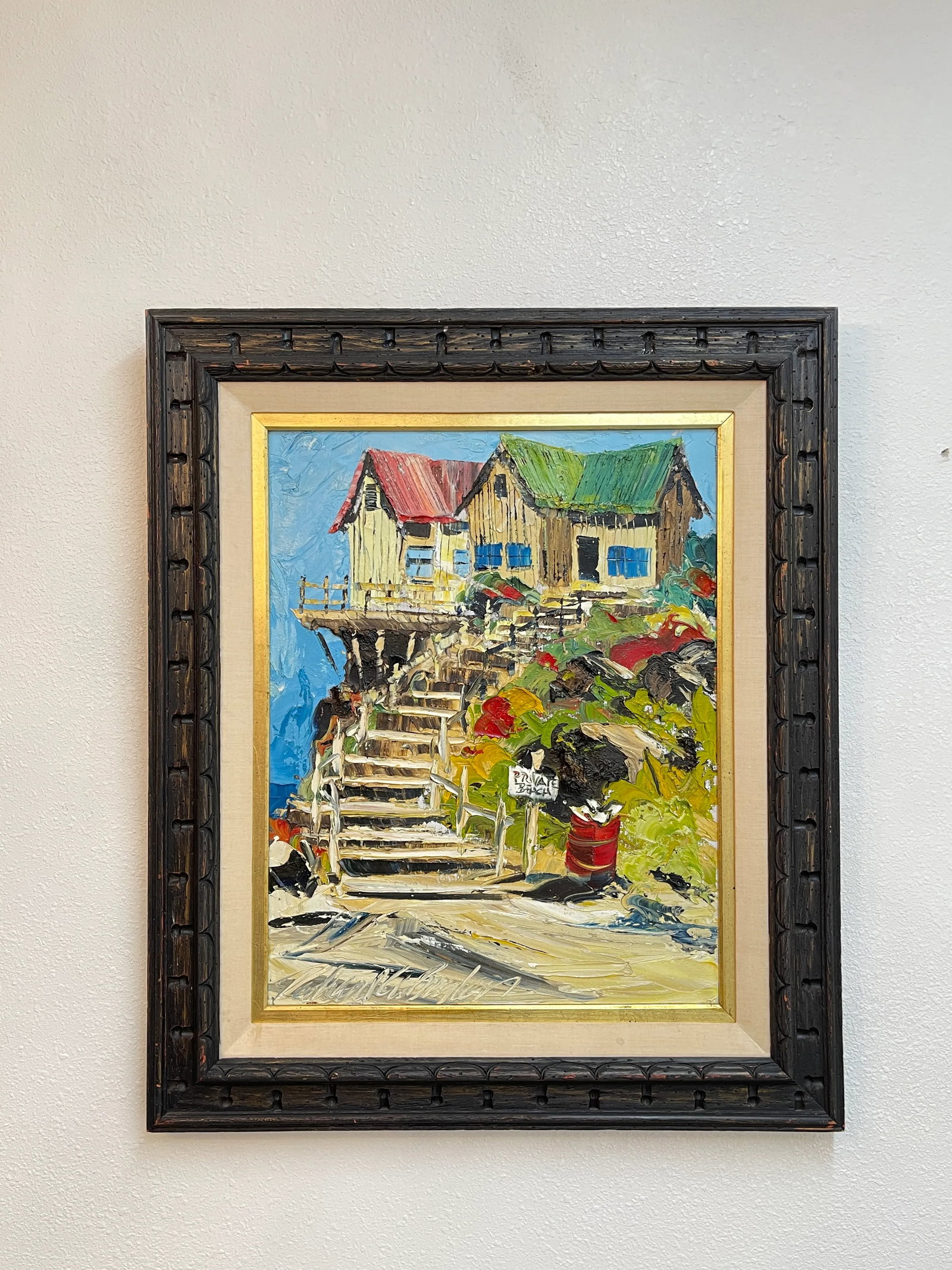 Vintage Colorful Private Beach House Painting - 13
