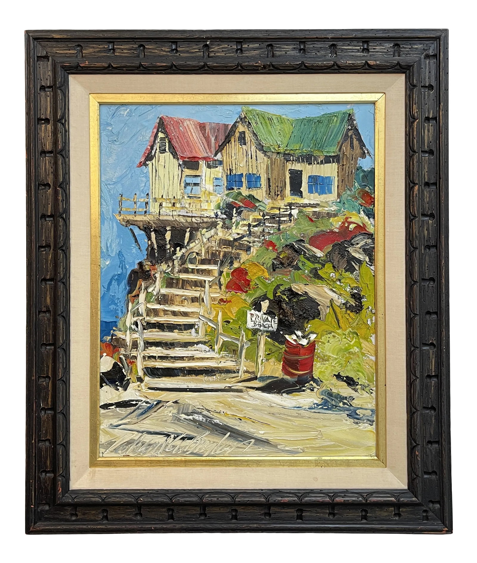 Vintage Colorful Private Beach House Painting