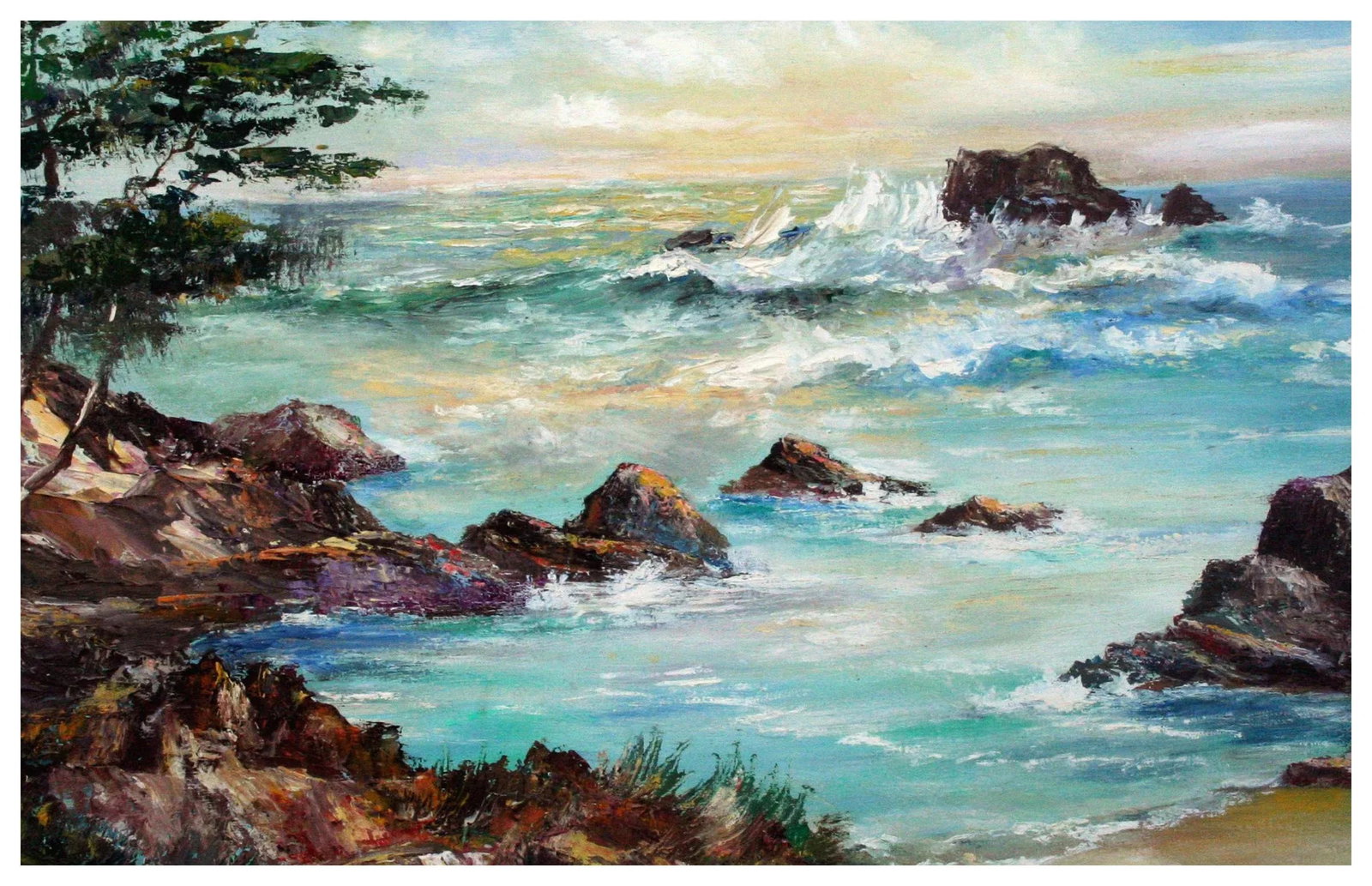Mid 20th Century "Big Sur" Rocky Seascape Oil Painting by Willard Little - 2