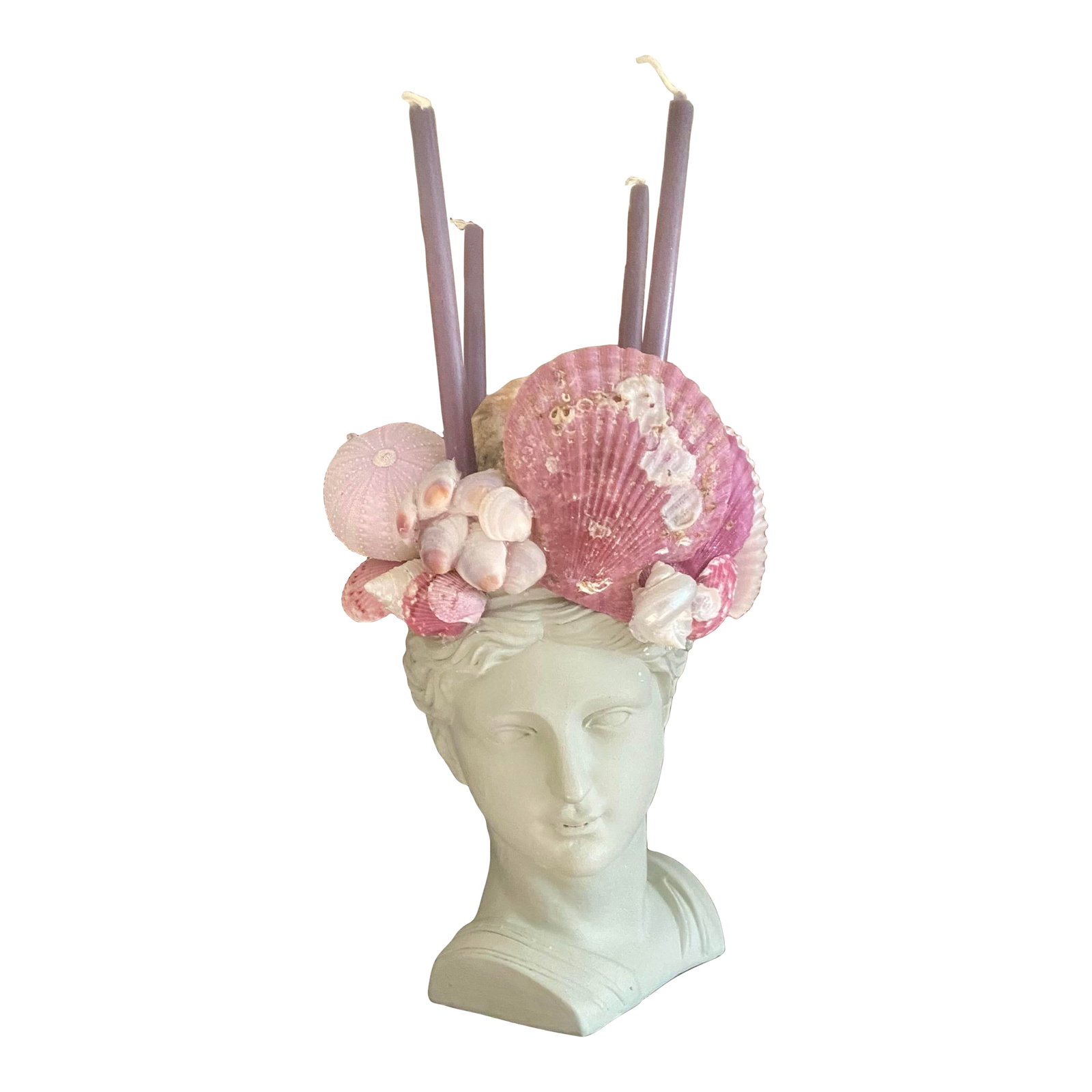 Shell-Encrusted Bust in Farrow & Ball "Blue Gray" With Candle Holders (1 of 12)