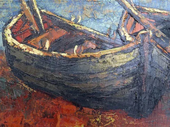 Mid 20th Century "Boats" Nautical Oil Painting, Framed - 11