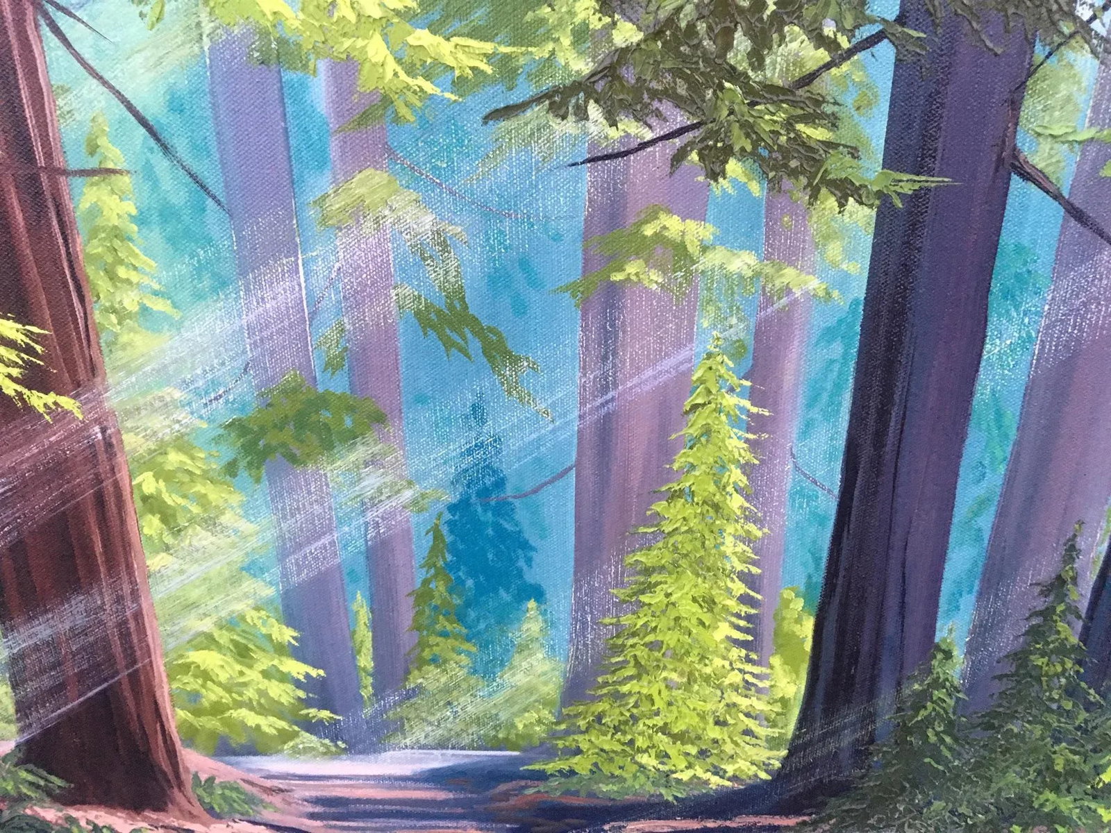 Late 20th Century Forest Landscape Acrylic Painting, Framed - 5