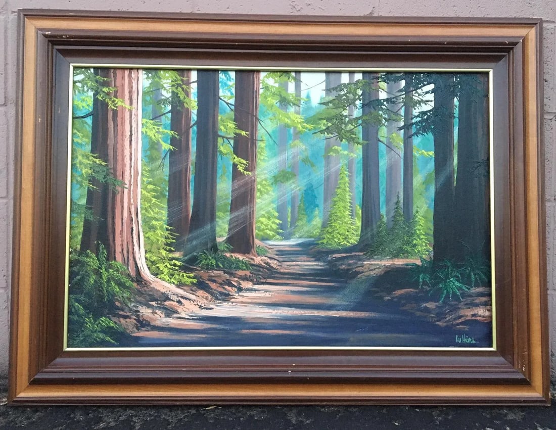 Late 20th Century Forest Landscape Acrylic Painting, Framed - 8