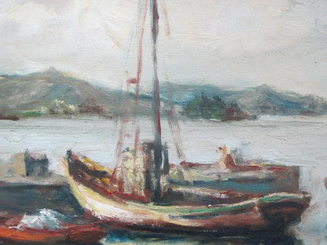 Ottone Griselli Italy "Barche a Ormeggio" Boats at Anchor Framed Oil Painting - 3