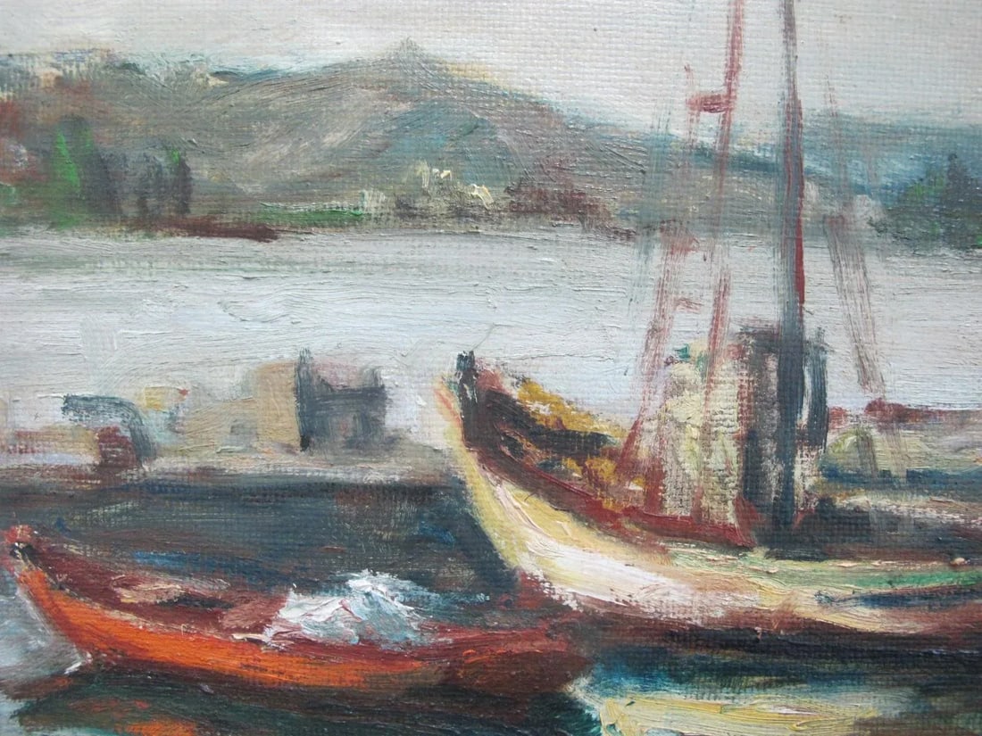 Ottone Griselli Italy "Barche a Ormeggio" Boats at Anchor Framed Oil Painting - 5