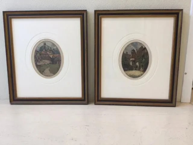 Pair of Custom Framed & Matted Colored Etchings by Luigi Kasimir - 7