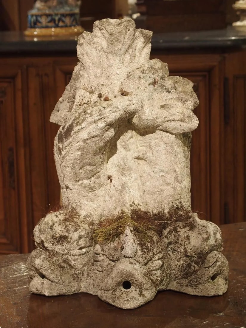Antique French Stone Fountain Piece With Triple Dolphin Spouts, Circa 1900 - 13