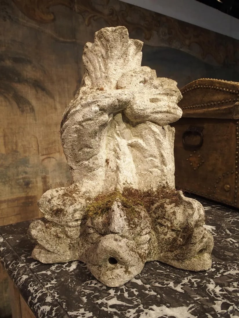 Antique French Stone Fountain Piece With Triple Dolphin Spouts, Circa 1900 - 8