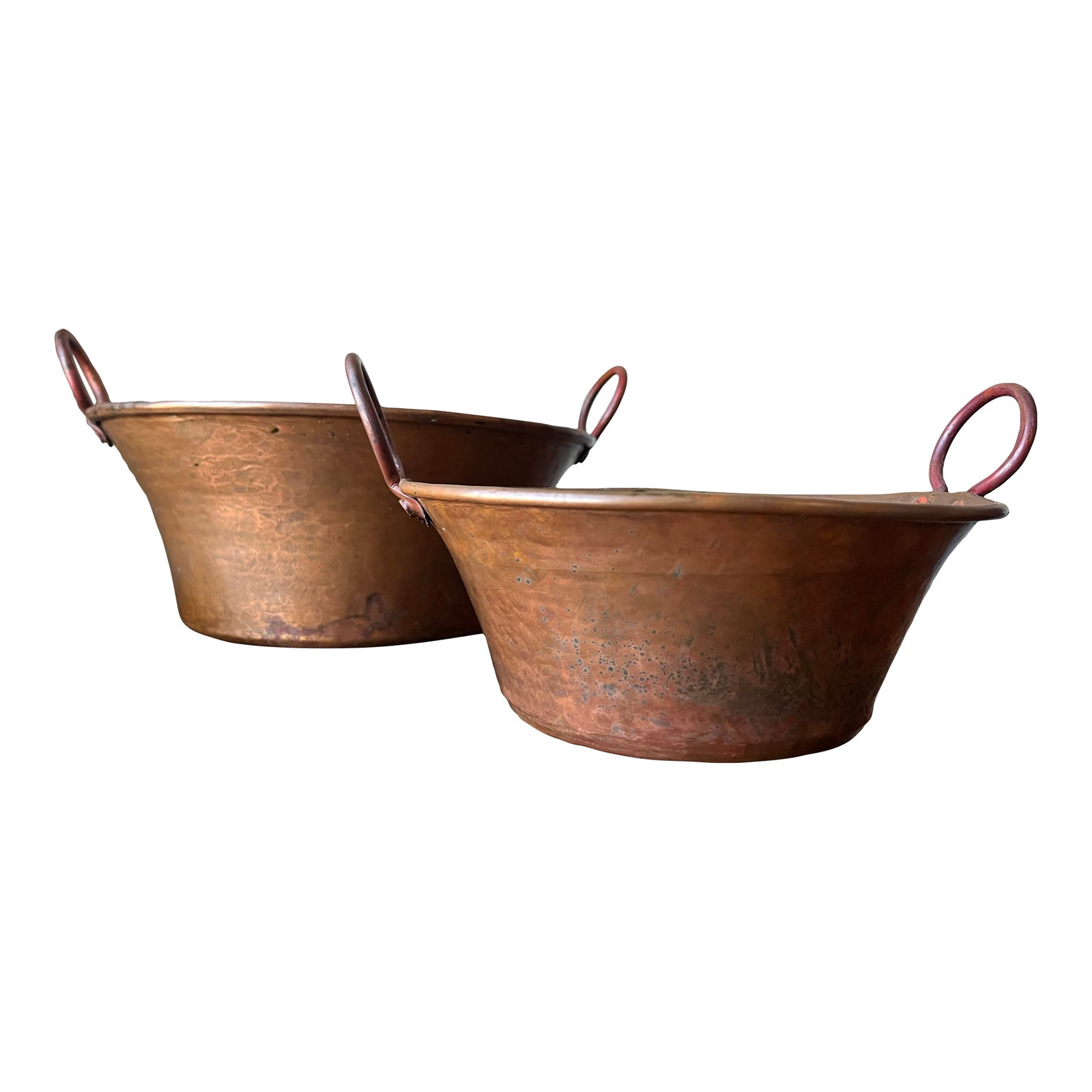 Set of 2 - Antique Hammered Copper Kettle Pot, Jam Pot or Pan With Handles (1 of 10)