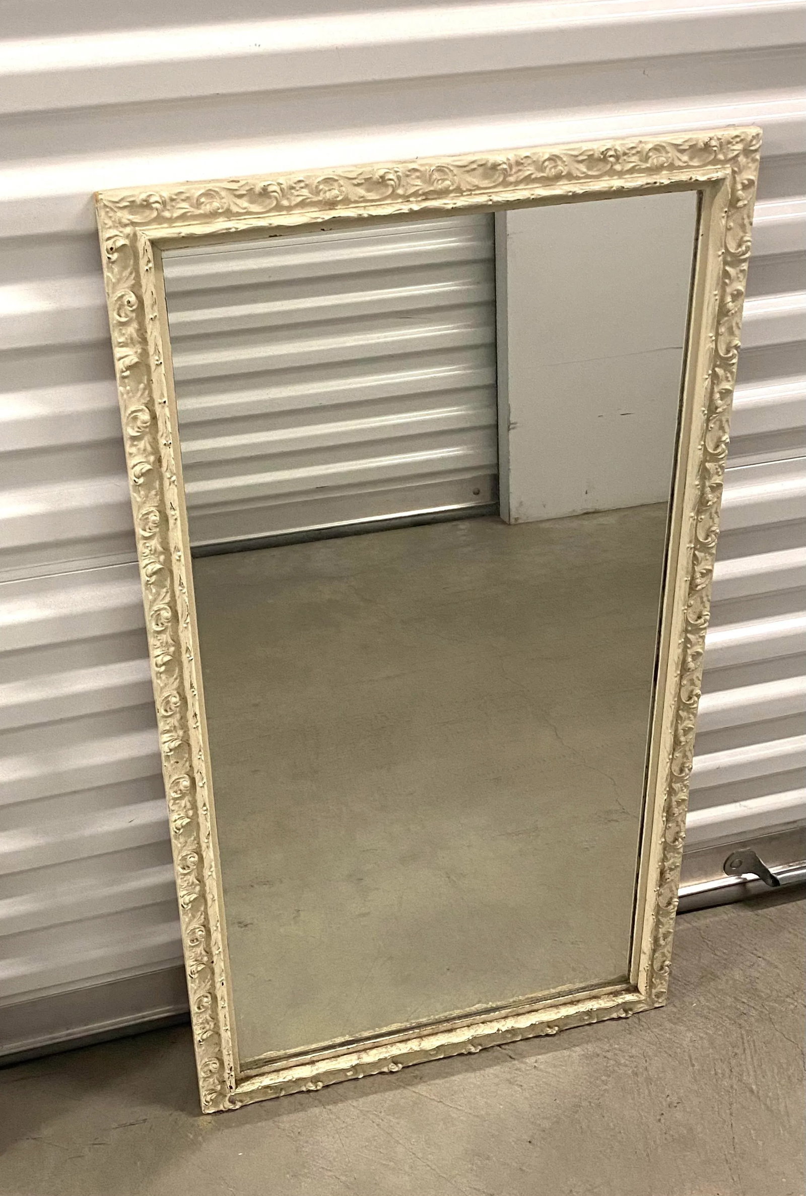 Antique White Carved Wood Wall Mirrors - a Pair - 4