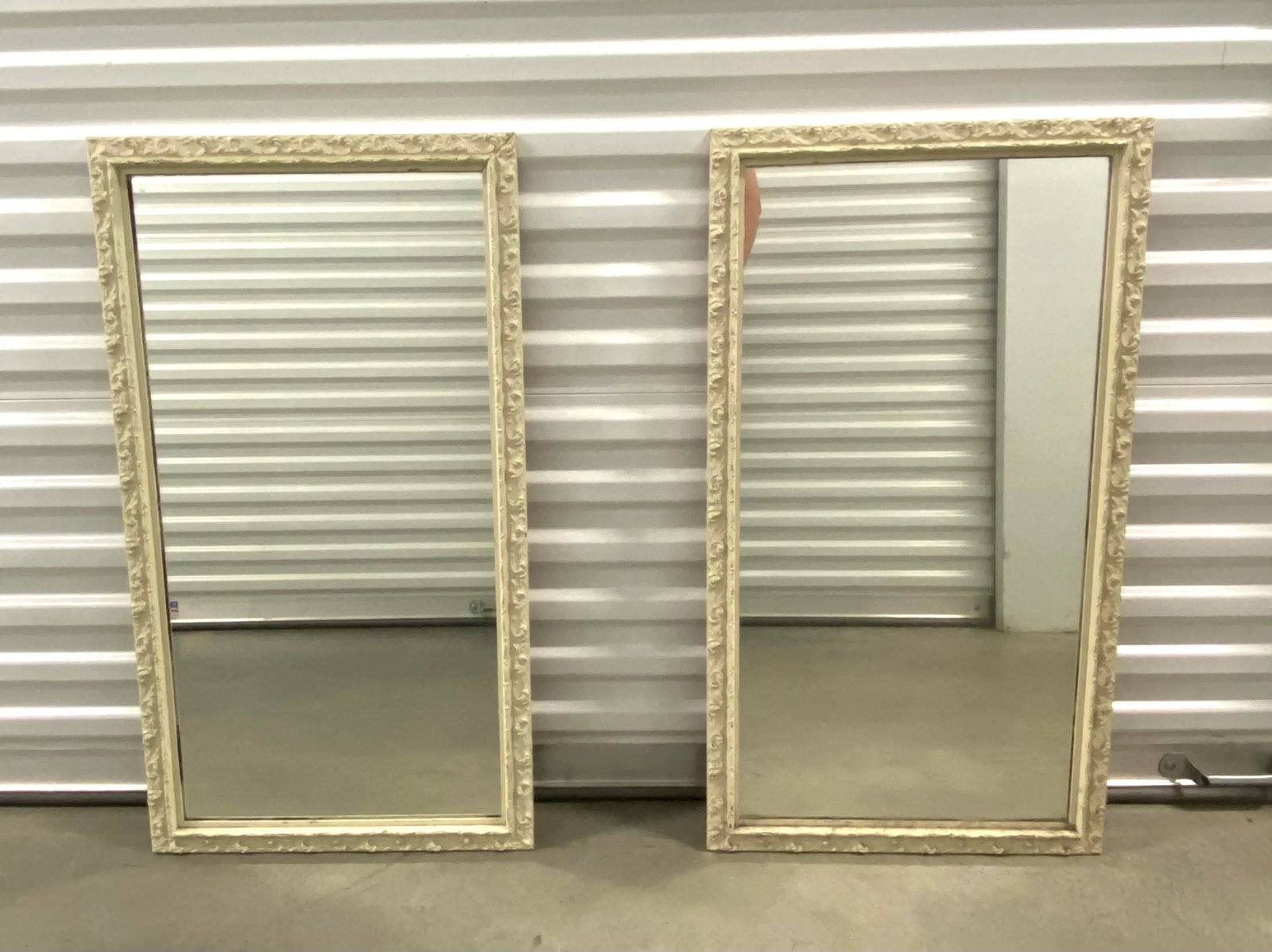 Antique White Carved Wood Wall Mirrors - a Pair - 6