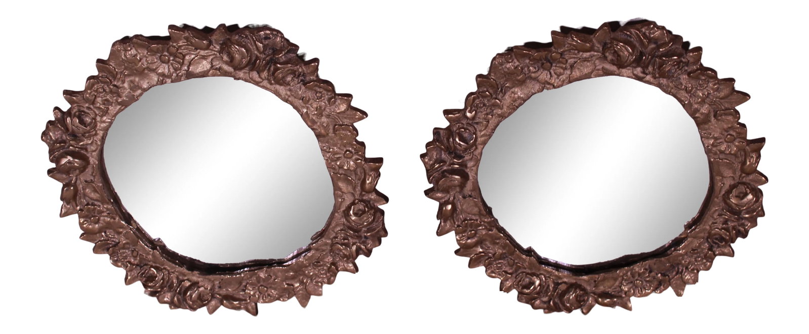 Early 20th Century Petite Beaux-Art Brass Wall Mirrors - a Pair: Pair of petite Beaux-art brass wall Mirrors from the early 20th century. Condition: Alterations: Original Condition Unaltered Imperfections: Some Imperfections Condition Notes: Great condition! Wear
