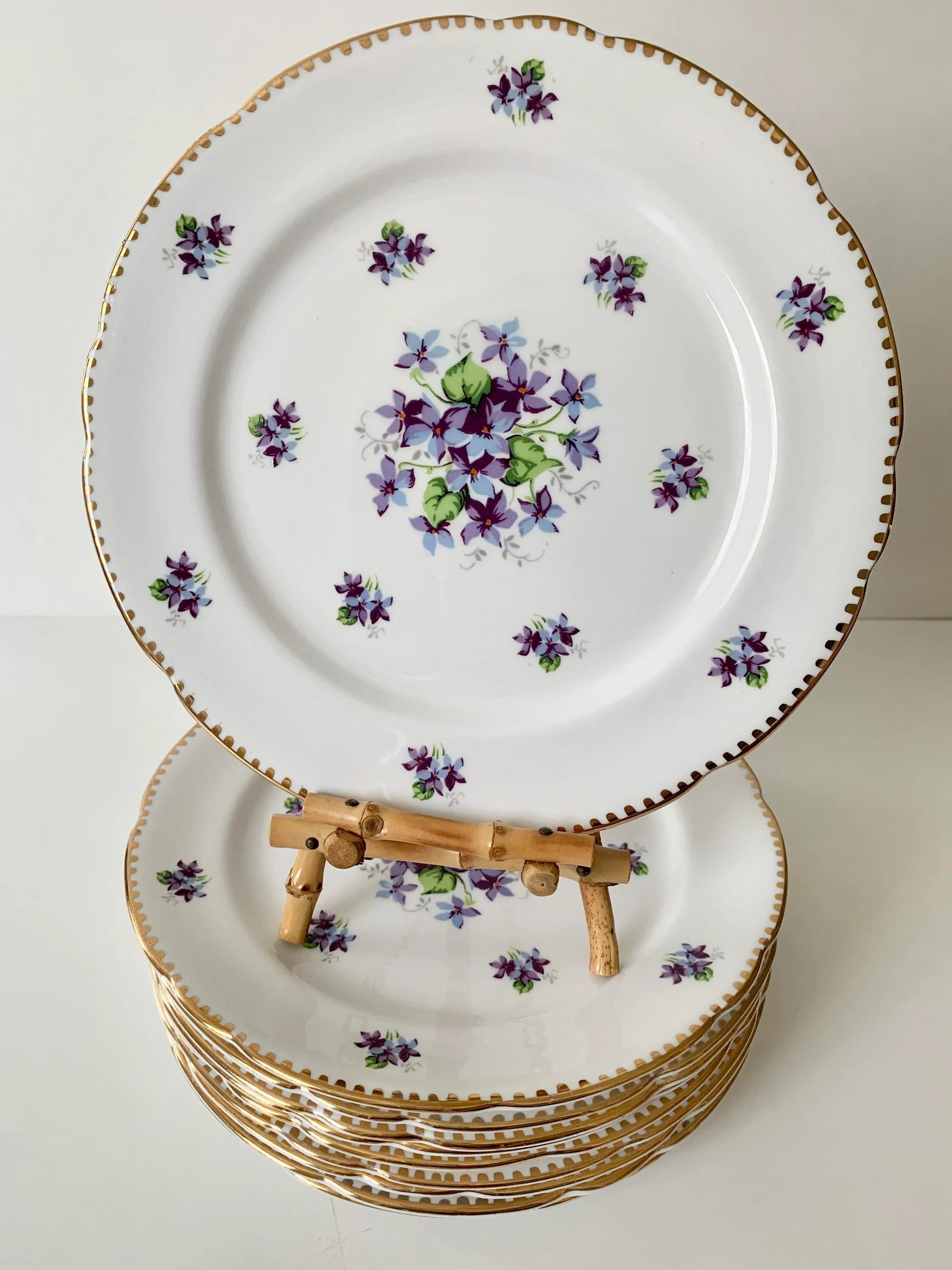 Royal Stafford Sweet Violets Gold Edge Salad Plates - Set of 10 - 11