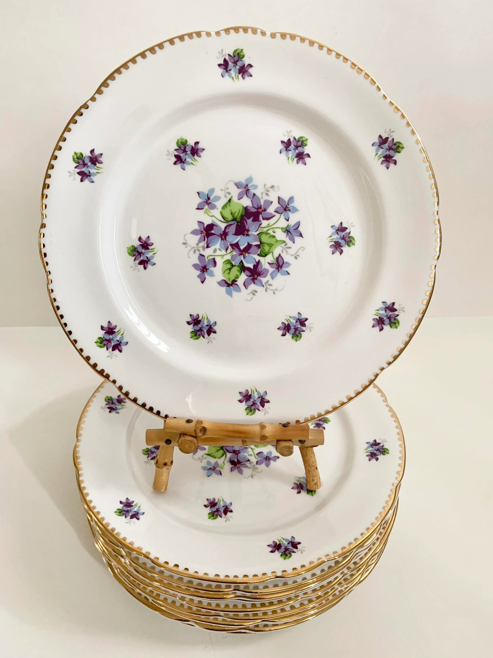 Royal Stafford Sweet Violets Gold Edge Salad Plates - Set of 10 - 9