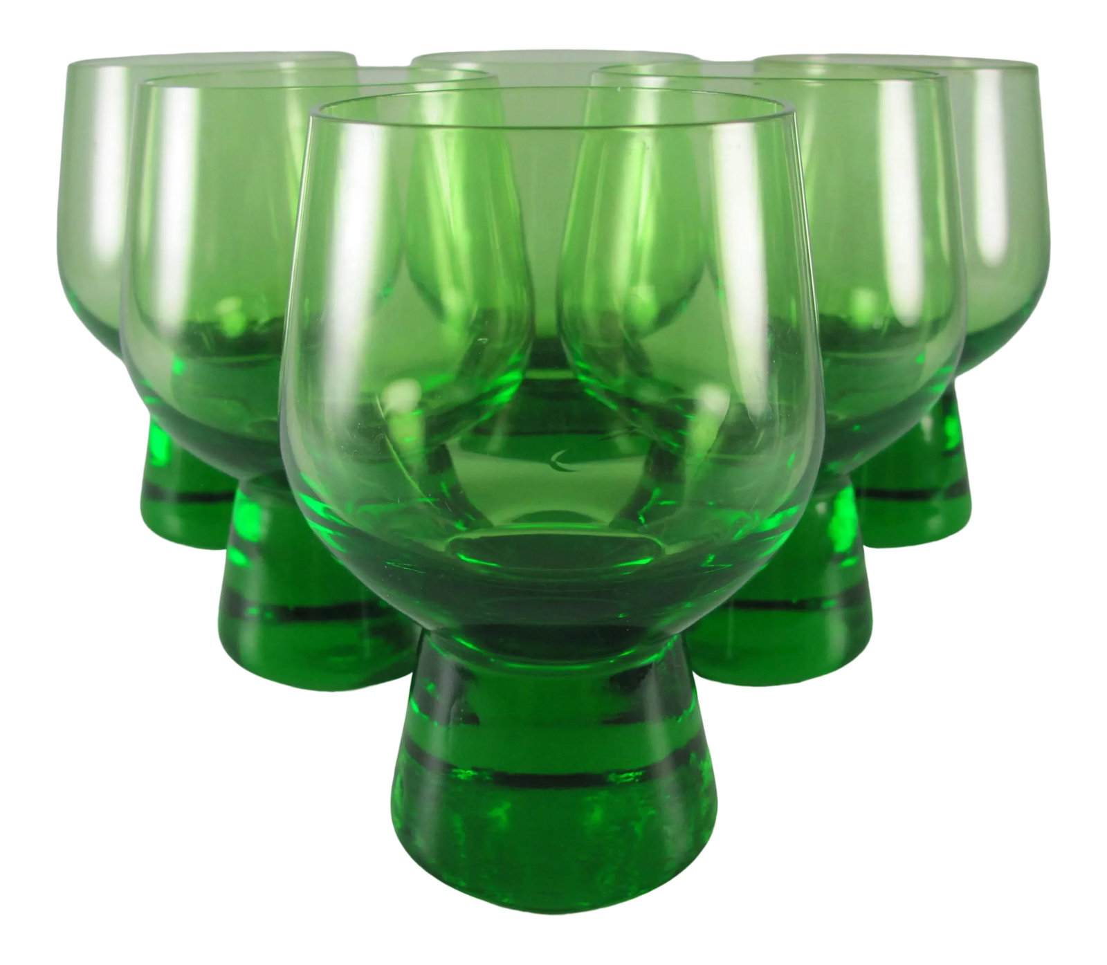 9 Ounce Lime Citron Apple Jade Green Crystal Glass Footed Tumblers - Set of 6: We also have (in a separate listing) a larger size in a set of 12 Fantastic set of heavy-bottomed barrel shaped schooner tumblers which we believe to be crystal because of the ring they make when