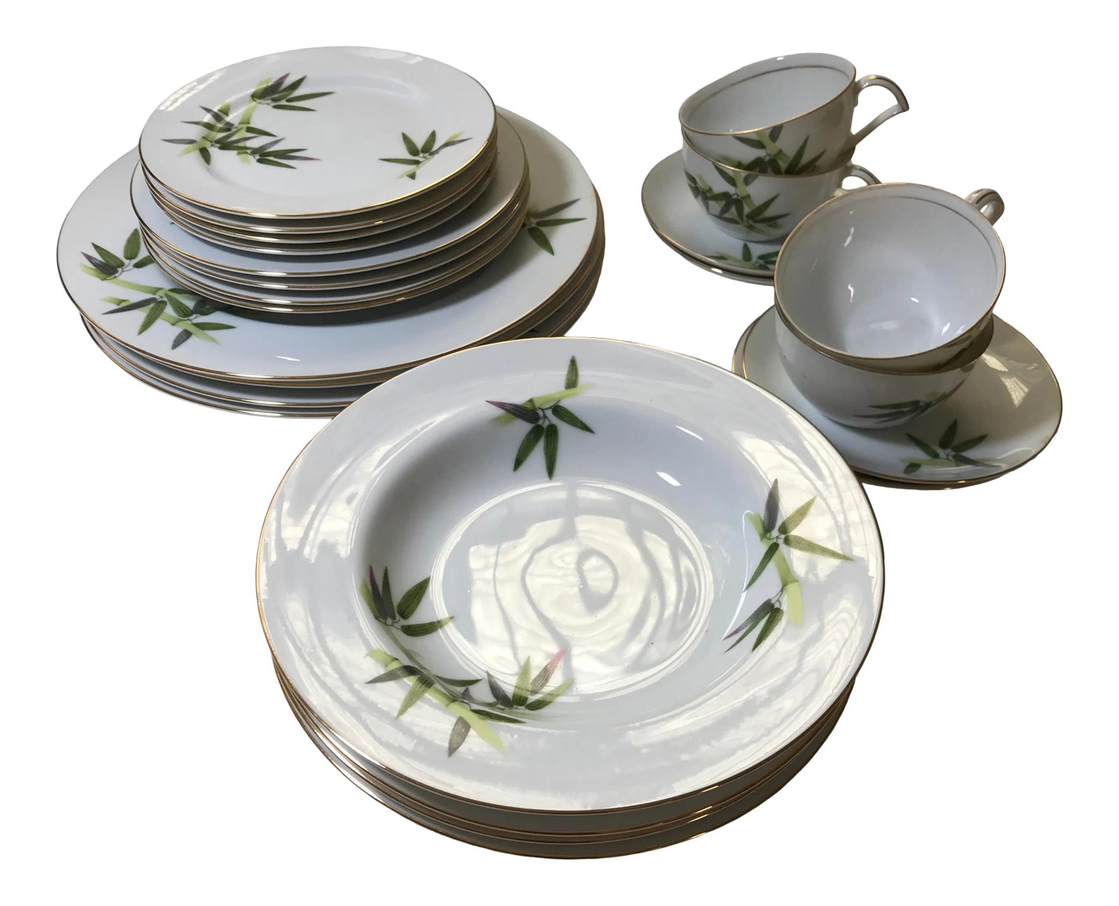 1950s Mid-Century Modern Narumi Spring Bamboo Dinnerware Set- 23 Pieces Japan 4 Place Settings: Narumi Spring Bamboo fine china made in Japan This set of china has been in the family since the 50's. Perfect for someone who does not need 8 or 12 place settings, or someone who wants to add to