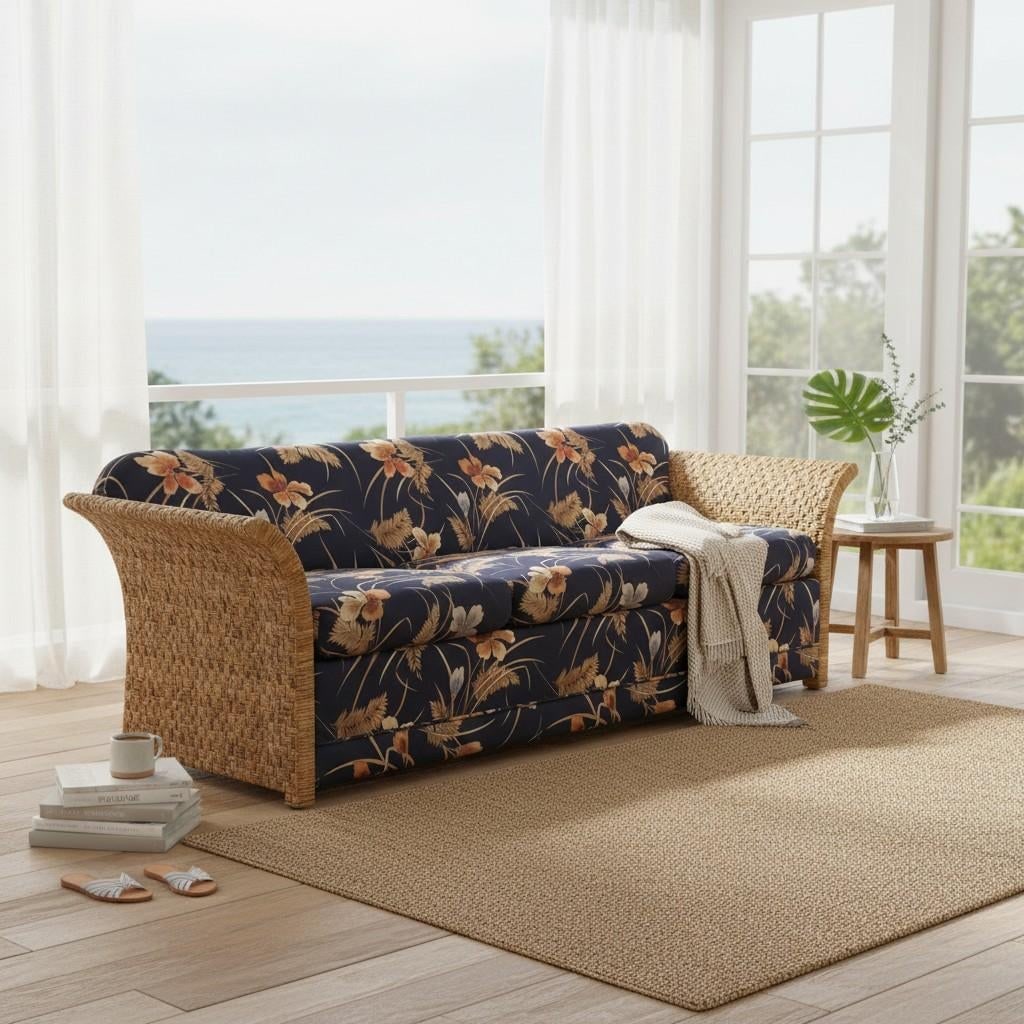 1980s Vintage Coastal Wicker Rattan Sofa - 10