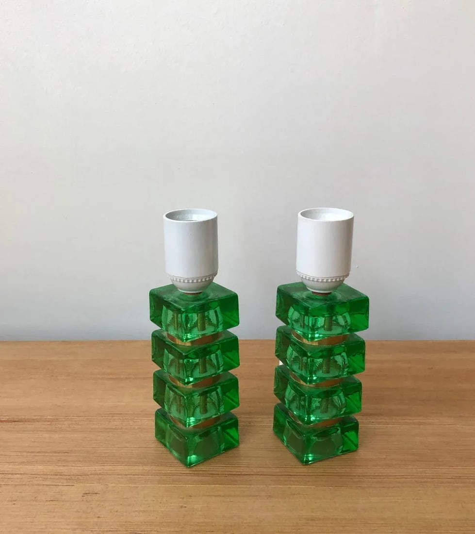 1960s Mini Green and Gold Table Lamps by Orrefors - a Pair - 2
