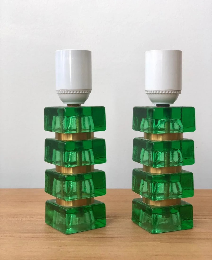 1960s Mini Green and Gold Table Lamps by Orrefors - a Pair - 3