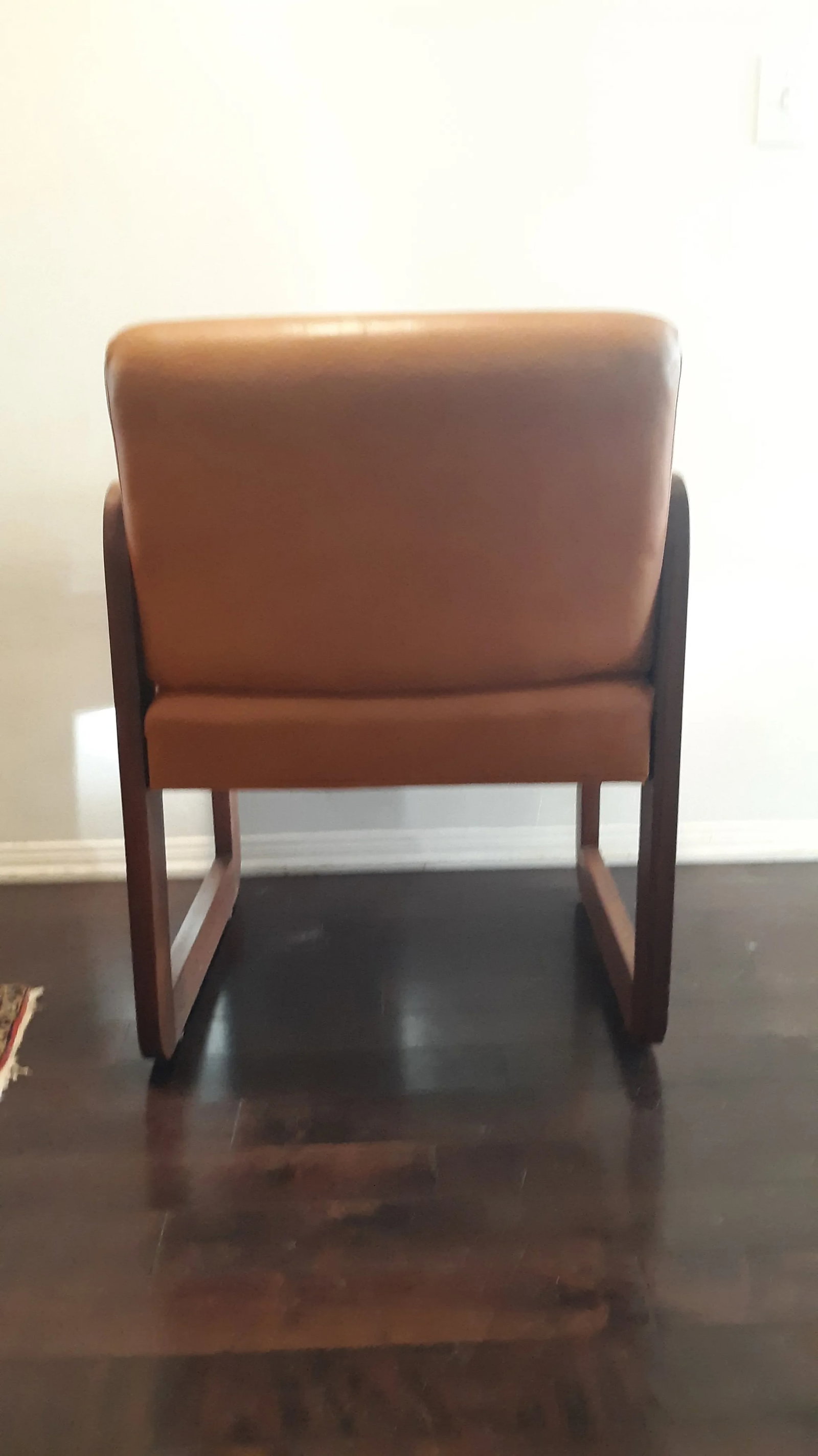 Vintage Solid Wood Library Armchair With Dark Honey Brown Vinyl - 4