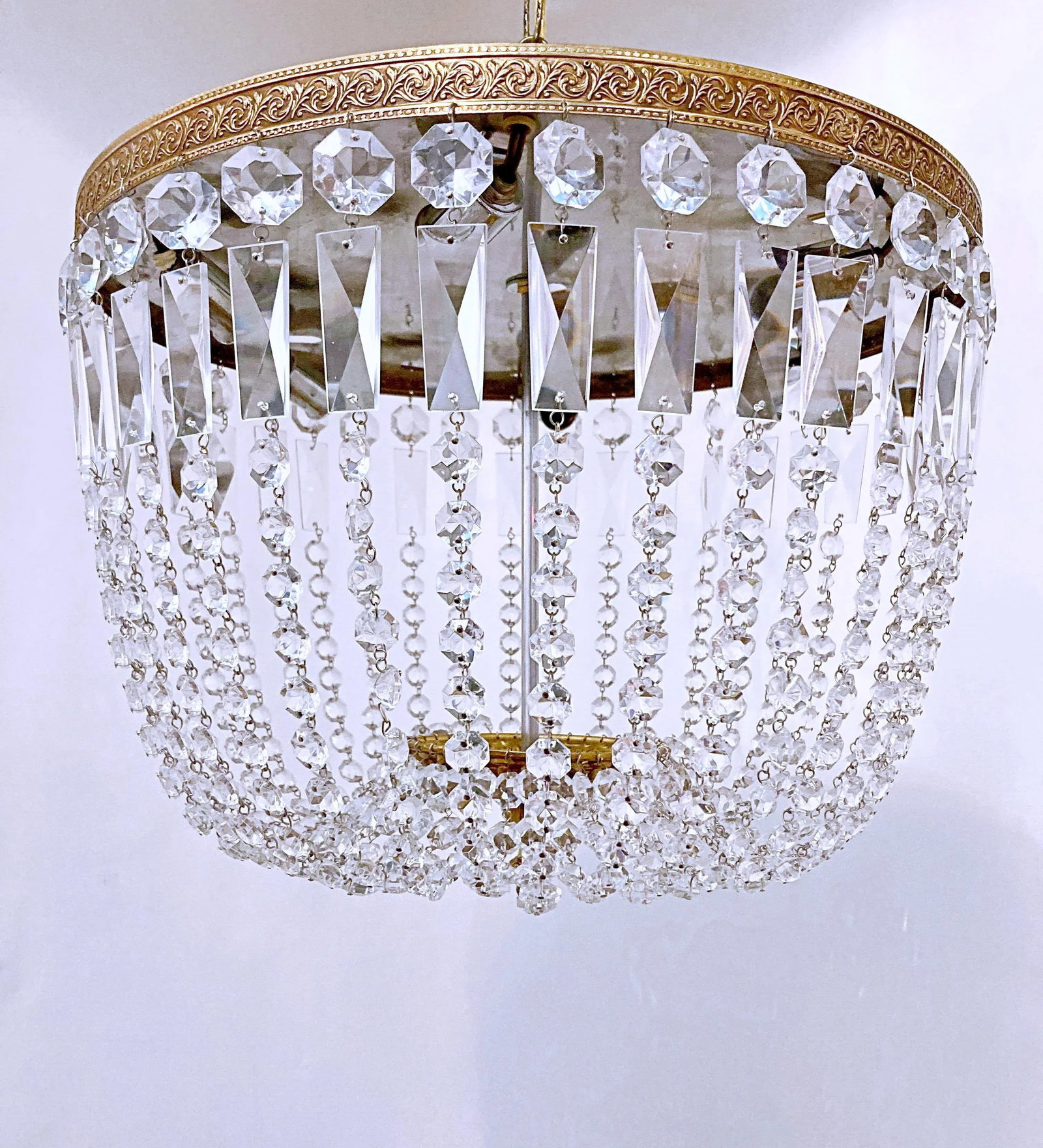 Vintage 1960s Italian Brass Basket Chandelier - 2