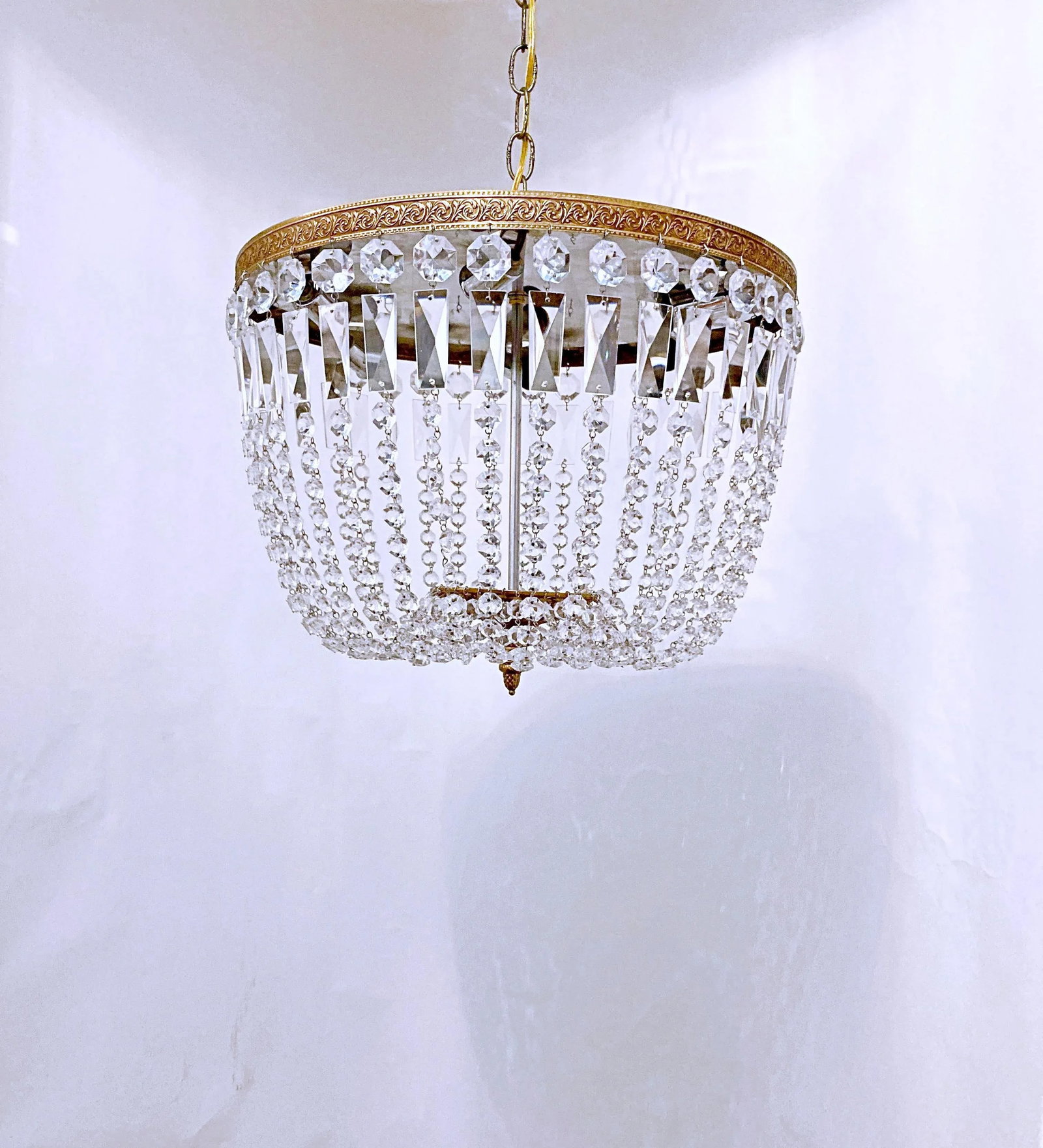 Vintage 1960s Italian Brass Basket Chandelier - 6