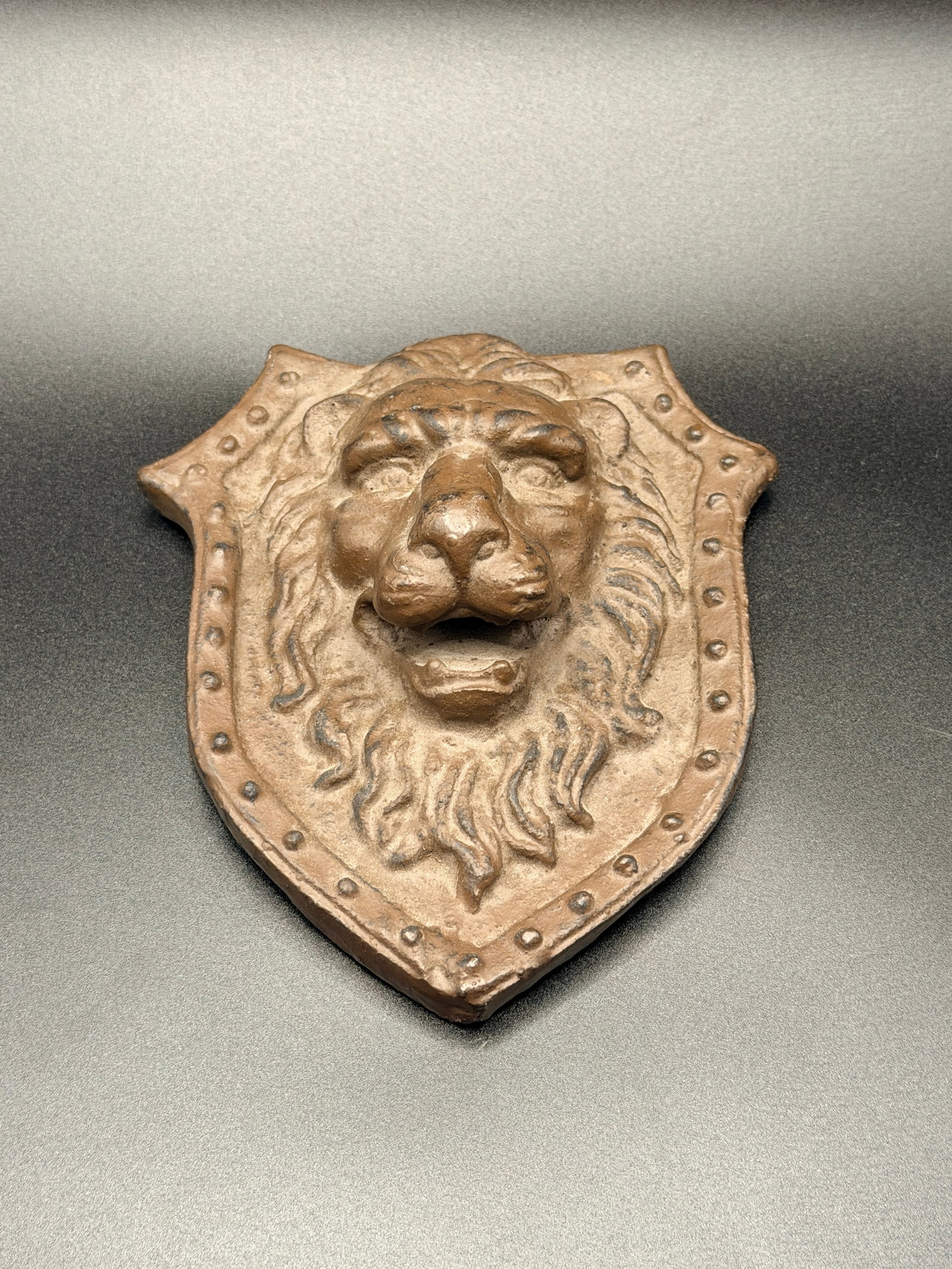 Antique-Style Cast Iron Lion Shield Wall Plaque - 2