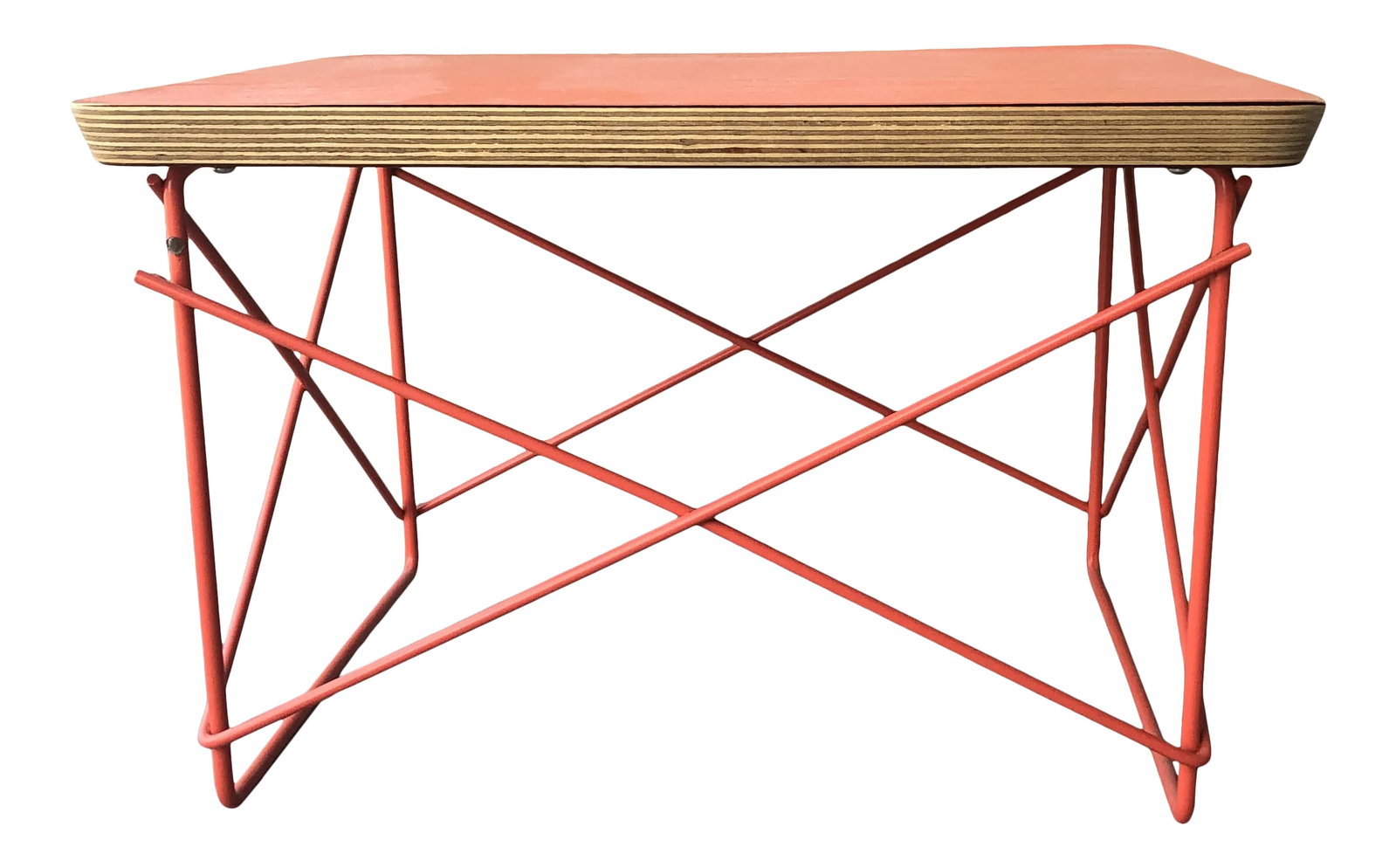Eames Ltr Mid-Century Modern Red Wire Base Table: Special edition for Ray Eames 100th birthday. In original condition. There were also a blue and yellow released. Condition: Alterations: Original Condition Unaltered Imperfections: Some Imperfections