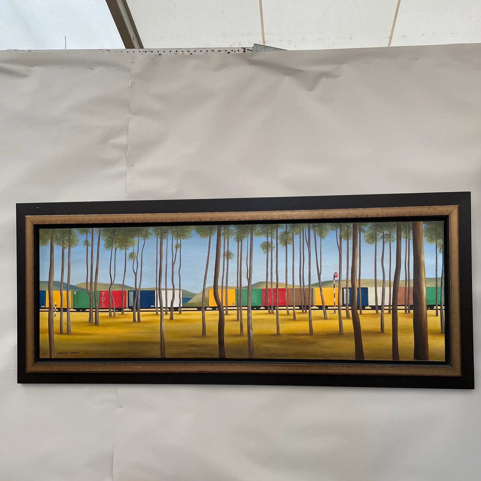 Contemporary Train and Landscape Painting In the Style of Jeffrey Smart, Framed - 10