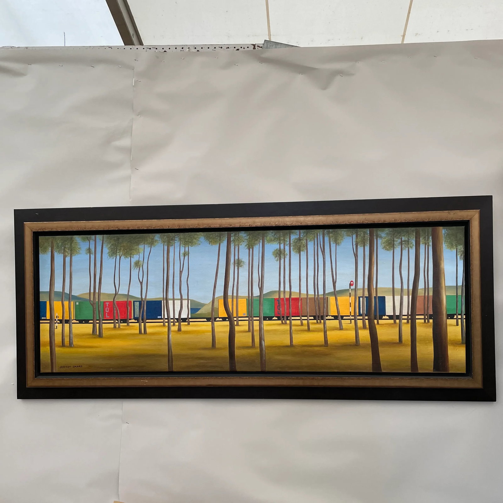 Contemporary Train and Landscape Painting In the Style of Jeffrey Smart, Framed - 3