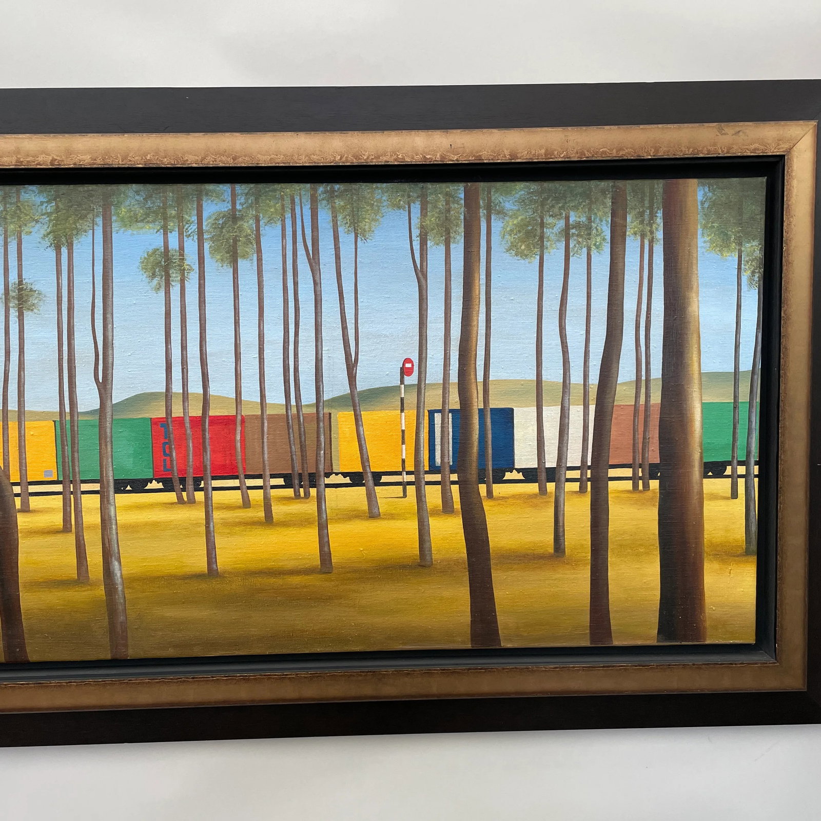 Contemporary Train and Landscape Painting In the Style of Jeffrey Smart, Framed - 4