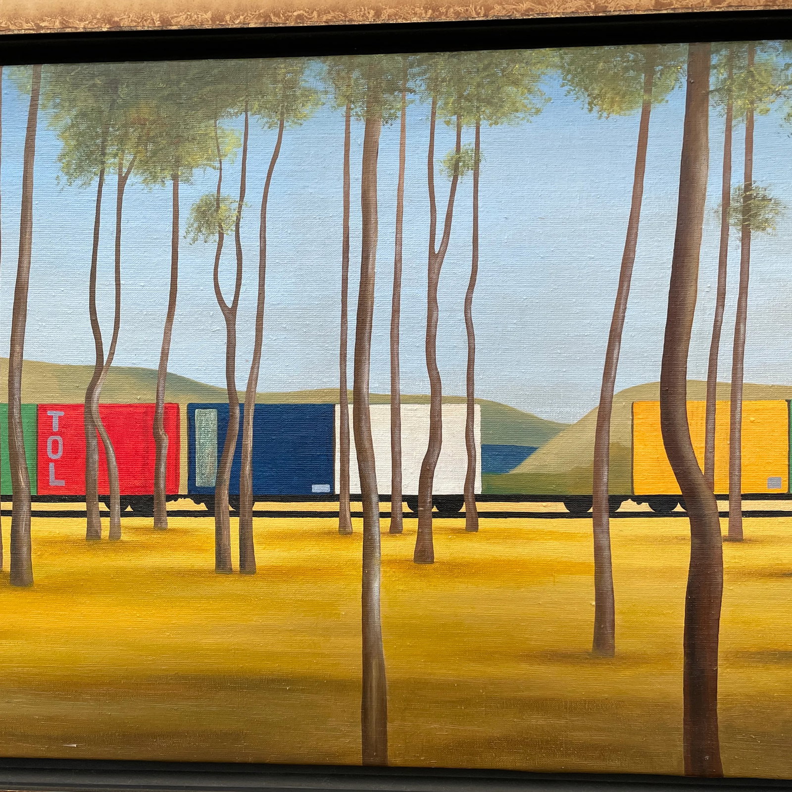 Contemporary Train and Landscape Painting In the Style of Jeffrey Smart, Framed - 6