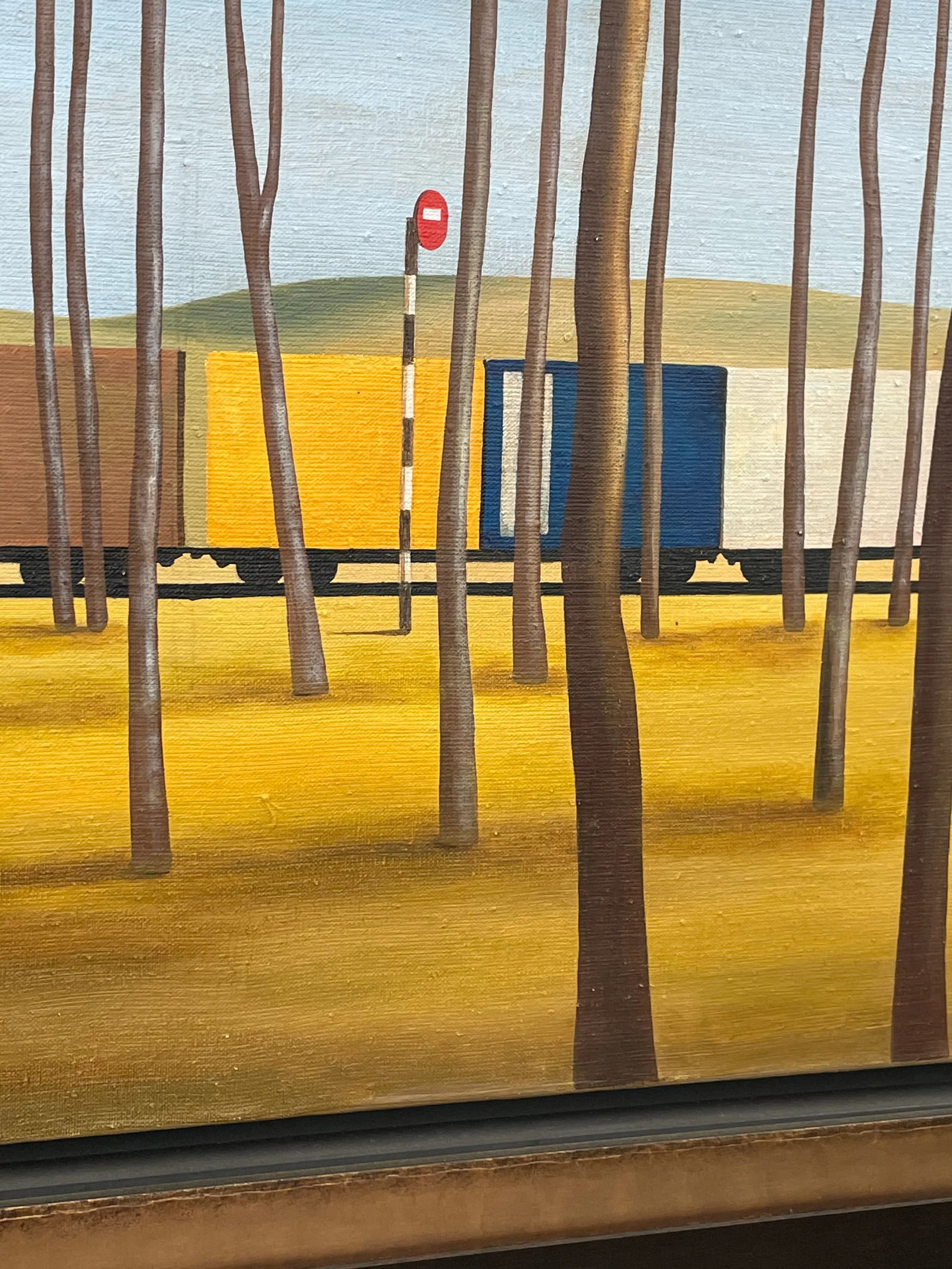Contemporary Train and Landscape Painting In the Style of Jeffrey Smart, Framed - 7