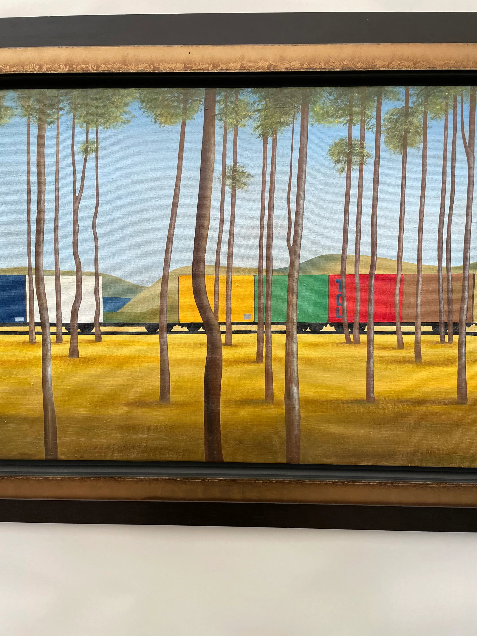 Contemporary Train and Landscape Painting In the Style of Jeffrey Smart, Framed - 8