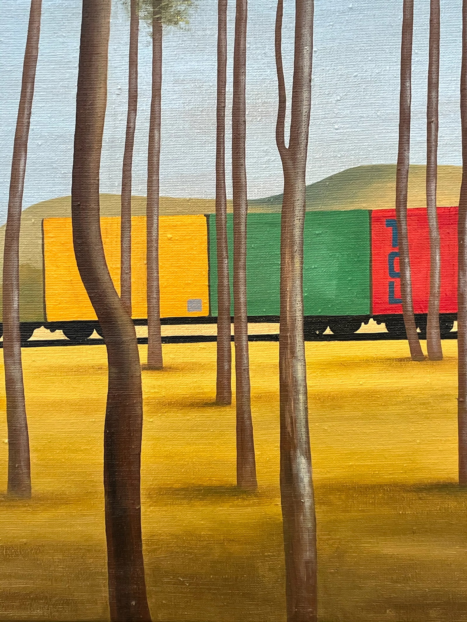 Contemporary Train and Landscape Painting In the Style of Jeffrey Smart, Framed - 9