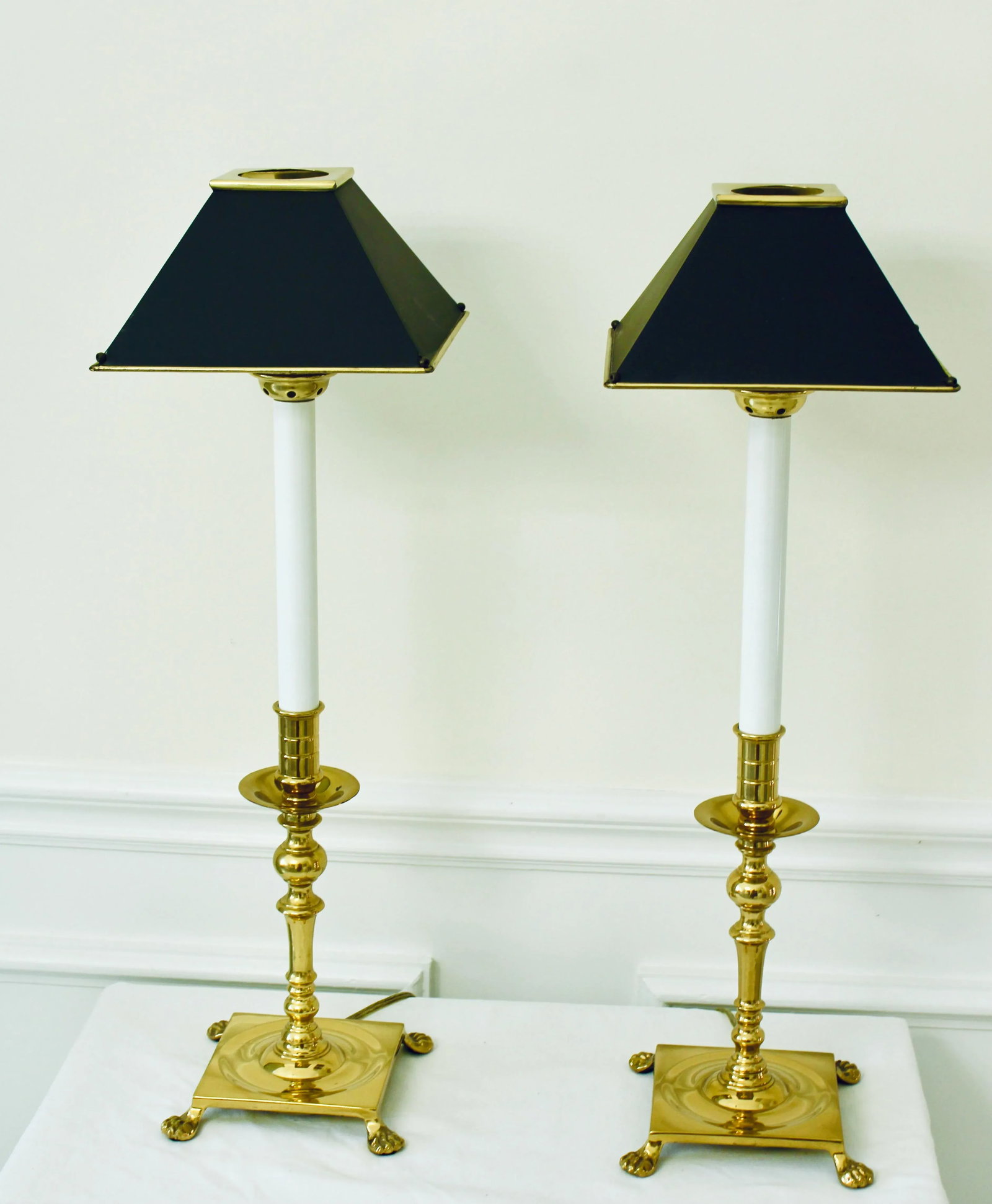Vintage Decorative Crafts Inc. Gold and Black Claw Feet Buffet Table Lamps, Solid Brass and Tole Sha - 13
