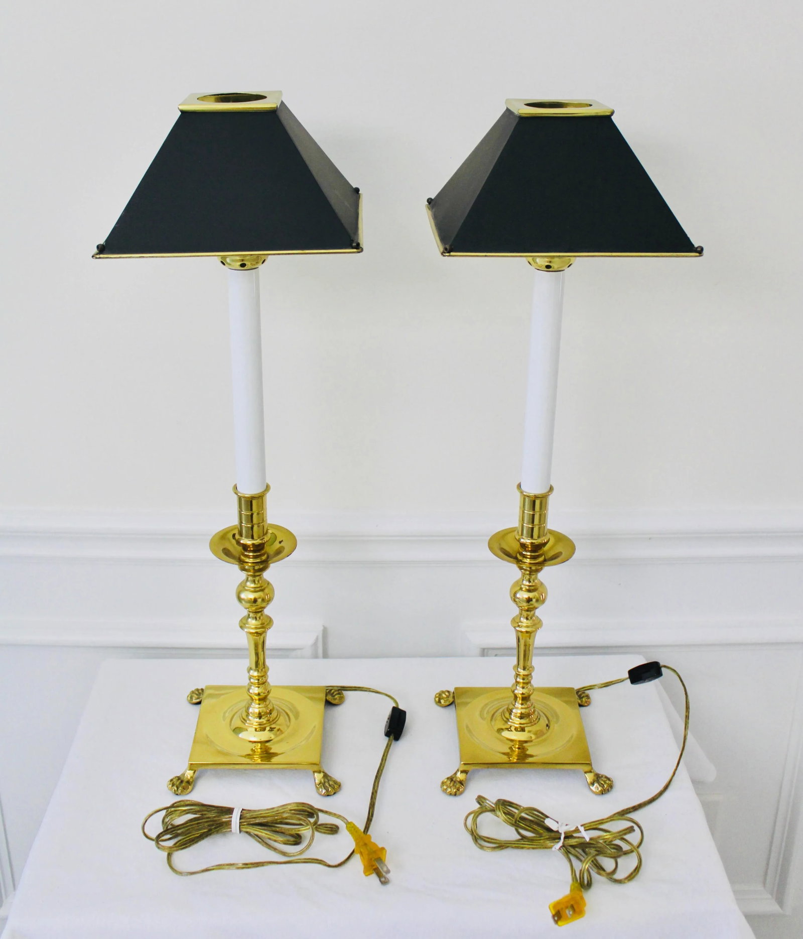 Vintage Decorative Crafts Inc. Gold and Black Claw Feet Buffet Table Lamps, Solid Brass and Tole Sha - 8